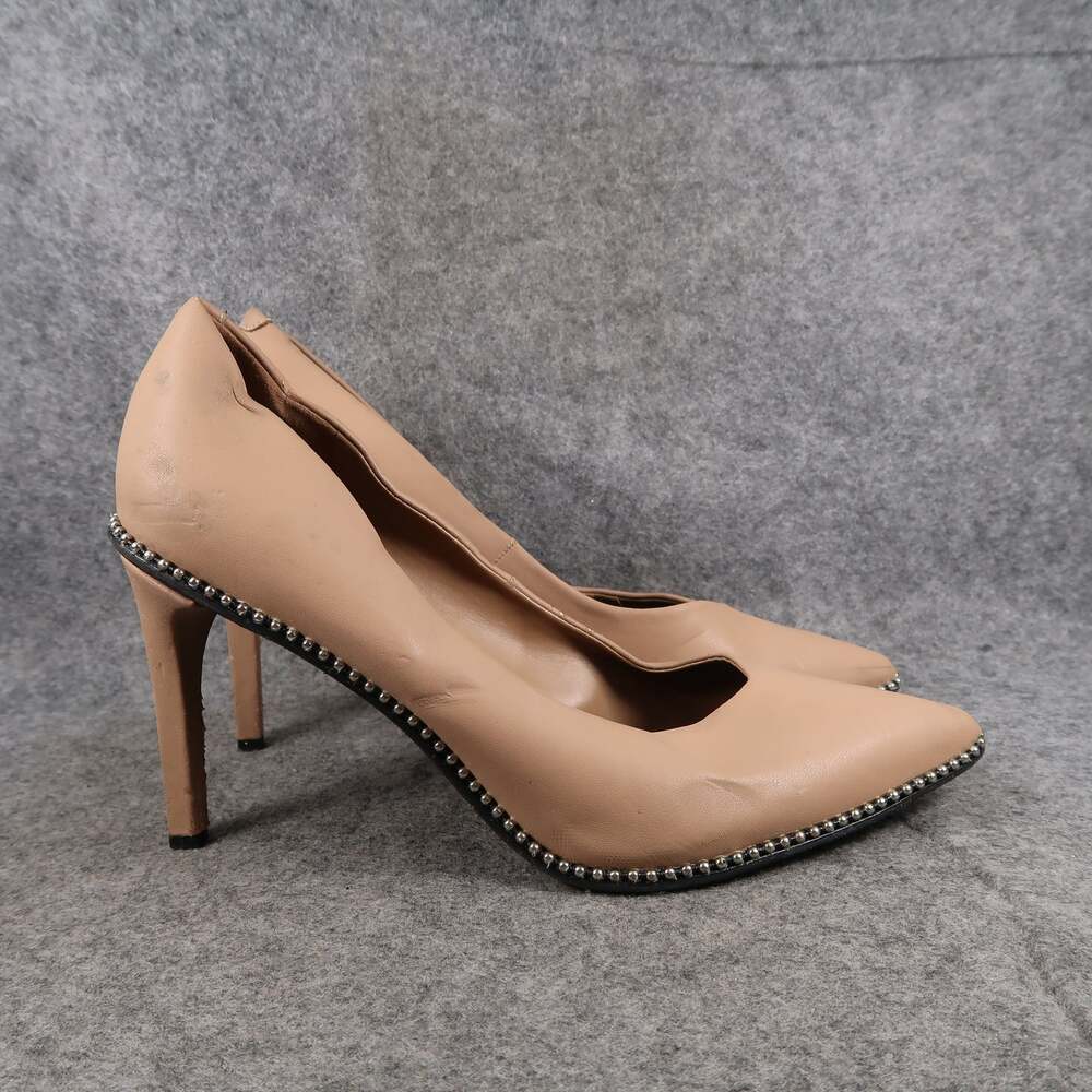 Bar III Shoes Womens 8.5 Pumps Heels Pointed Toe Slip On Stud Detail Tan Fashion